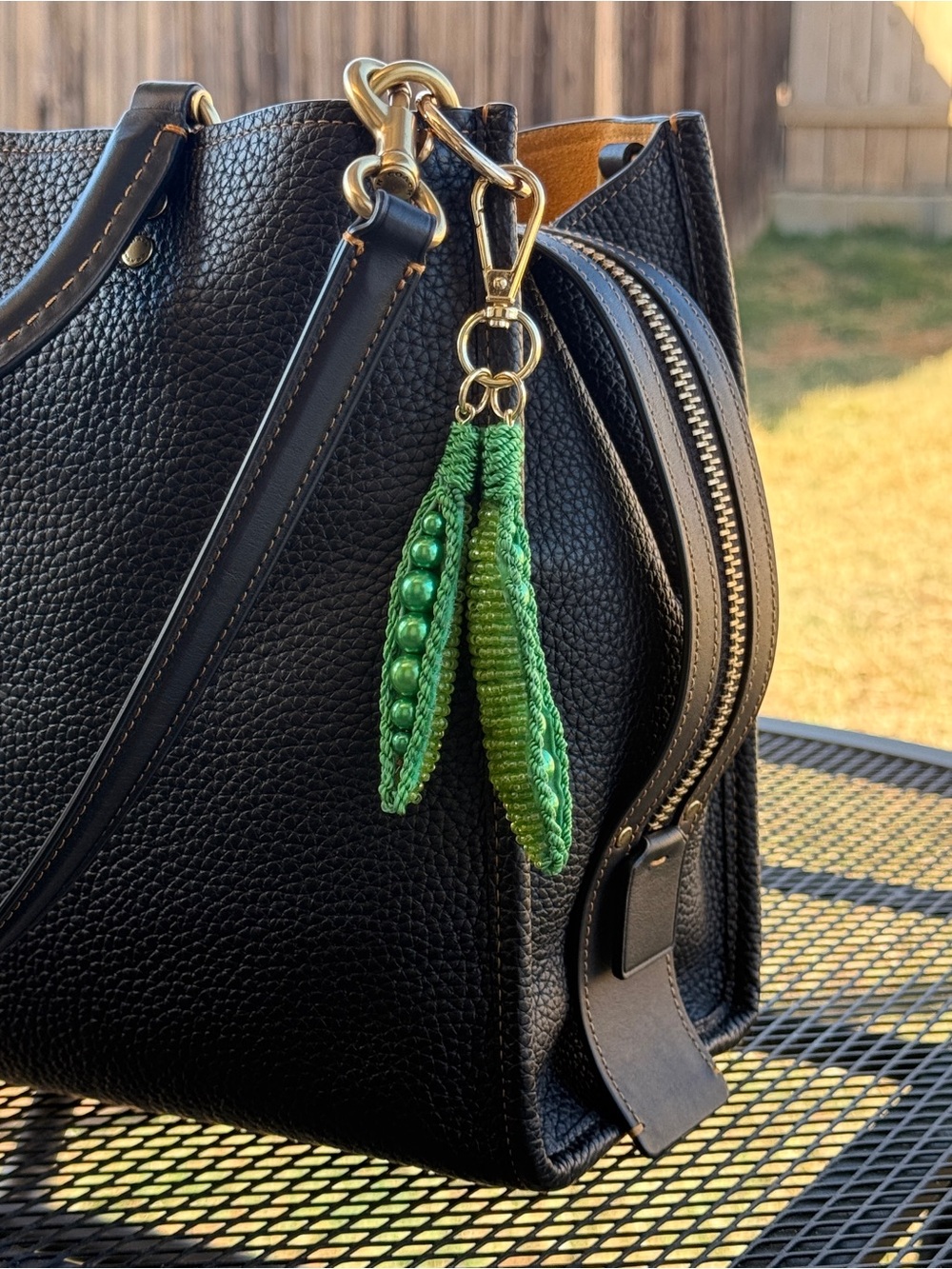 Beaded Handmade Green Bean Vegetable Keychain Bag Charm